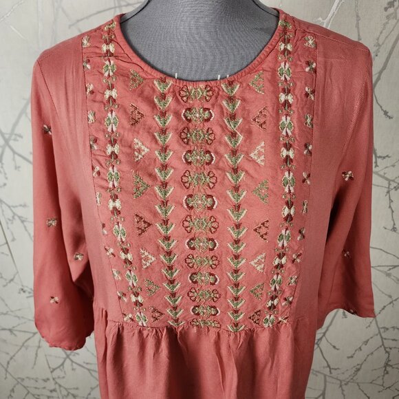 Max Salmon Pink Embroidered Bib Tiered Tunic - Picture 2 of 6